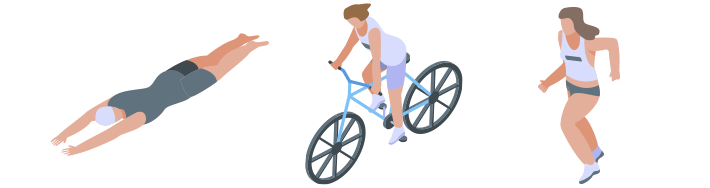 예시 운동 이미지: 수영, 자전거, 달리기